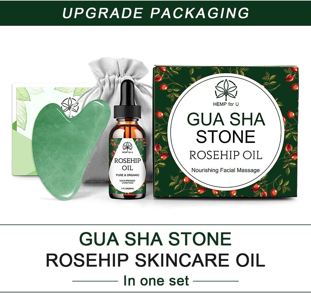 Gua Sha Massage Tools & Rosehip Oil In One Set, 