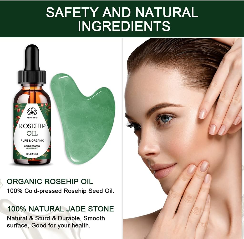 Gua Sha Massage Tools & Rosehip Oil In One Set, 