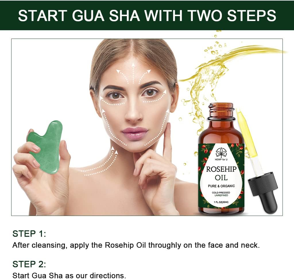 Gua Sha Massage Tools & Rosehip Oil In One Set, 