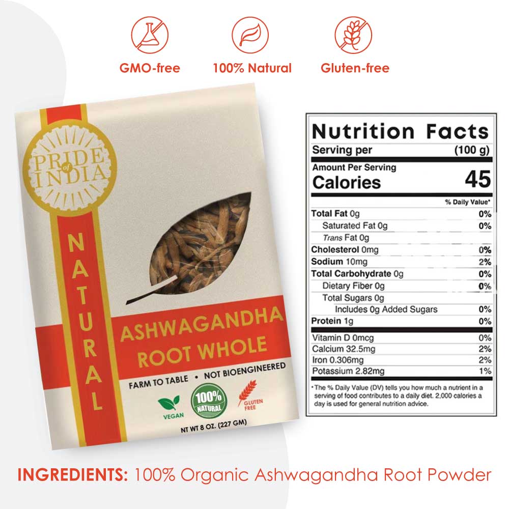 Natural Ashwagandha Root Whole (8oz-227gm)