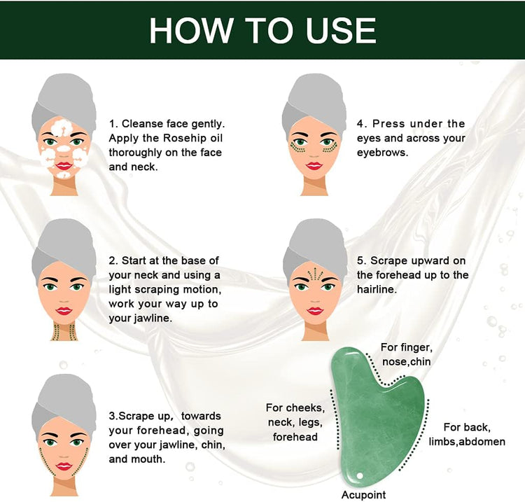 Gua Sha Massage Tools & Rosehip Oil In One Set, 